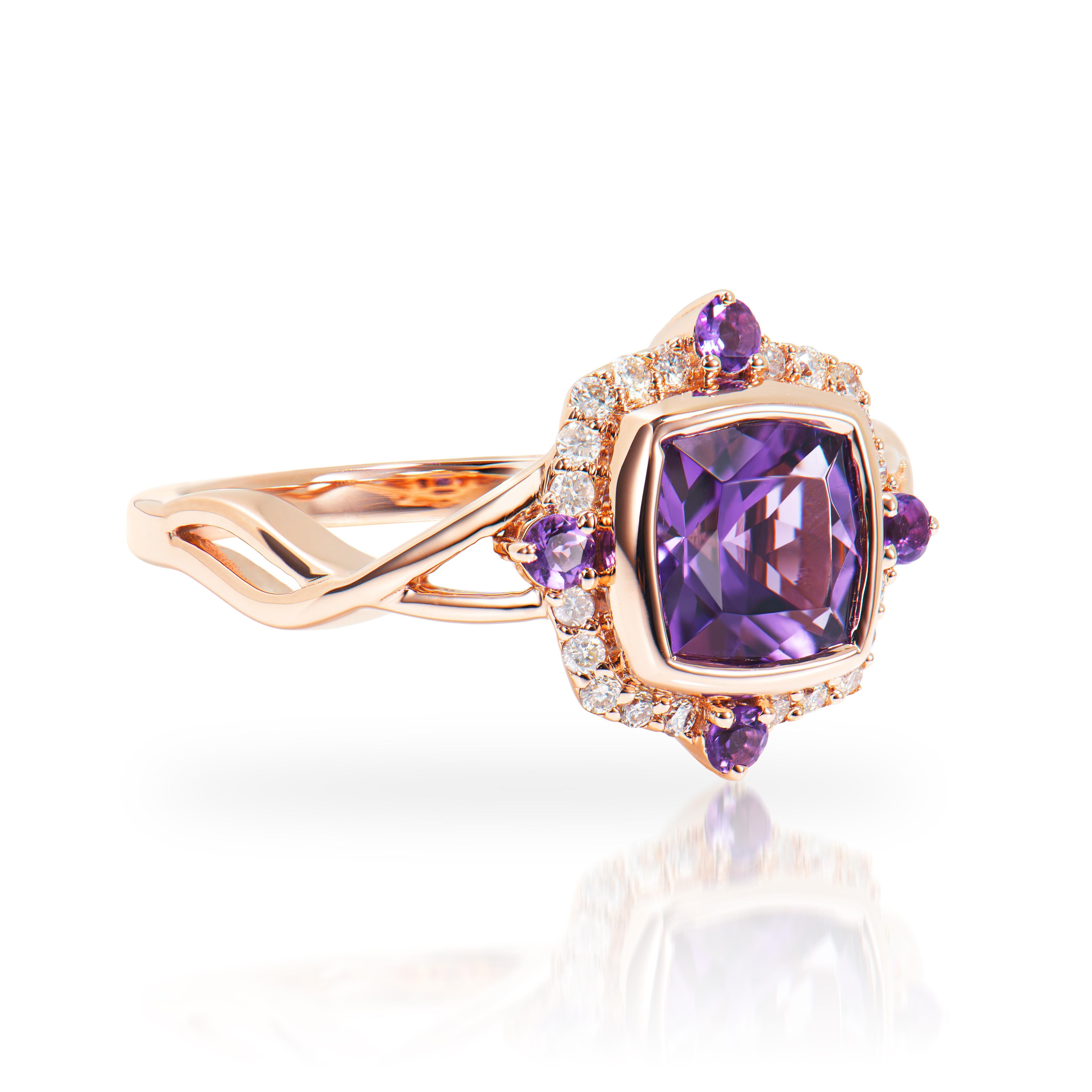 Presented A stunning variety of amethyst gemstones for those who respect quality and wish to wear them on any occasion or everyday basis. The rose gold amethyst fancy ring, embellished with diamonds, has a timeless and exquisite appeal.

Amethyst