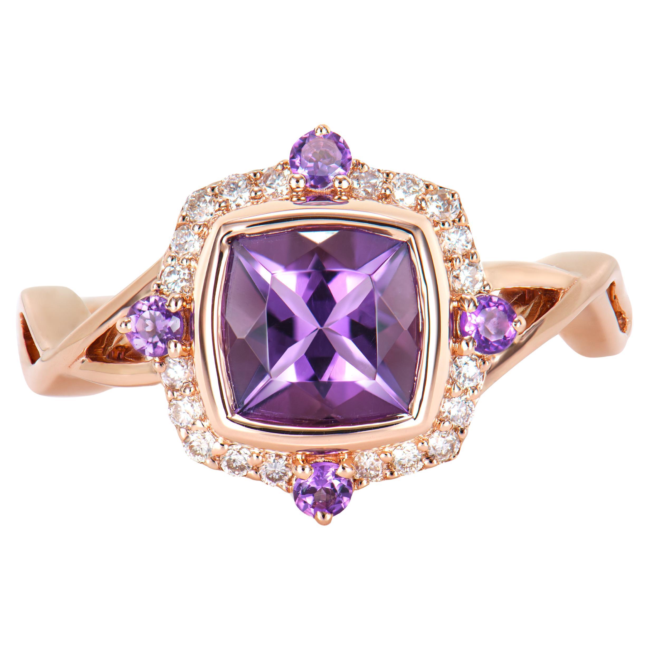 1.22 Carat Amethyst Fancy Ring in 14Karat Rose Gold with White Diamond.   For Sale