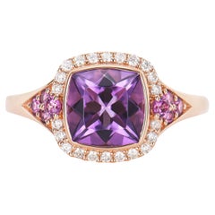 1.22 Carat Amethyst Fancy Ring in 14KRG with Rhodolite and White Diamond.  