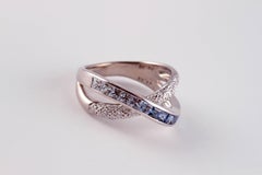 1.22 Carat Blue Sapphire Diamond Crossover Ring by Hikari