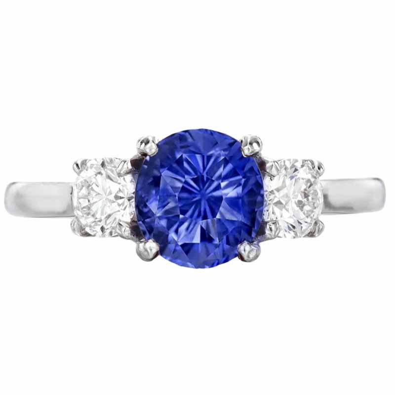 Modern 1.22 Carat Blue Sapphire Diamond Three Stone Ring