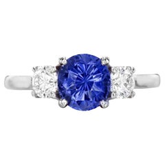 1.22 Carat Blue Sapphire Diamond Three Stone Ring