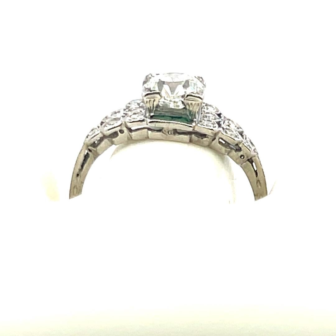 1.22 Carat Circular Brilliant and Old European Diamond Platinum Art Deco Ring For Sale 5