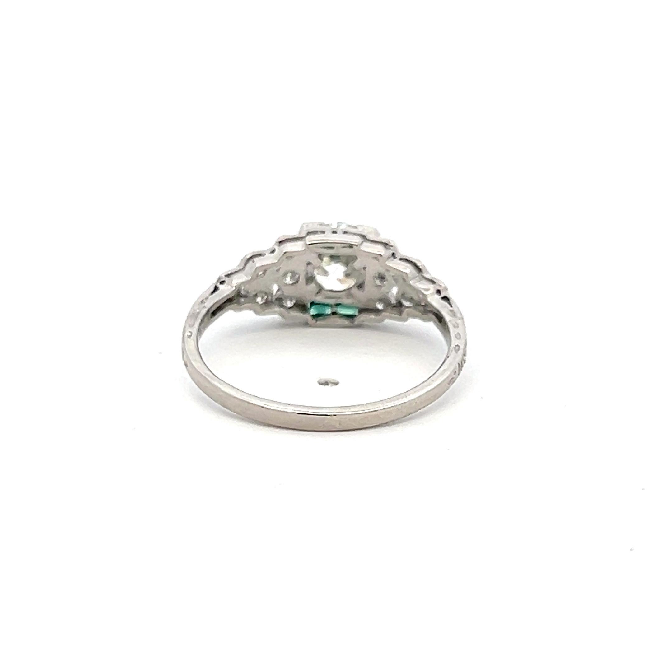 Old European Cut 1.22 Carat Circular Brilliant and Old European Diamond Platinum Art Deco Ring For Sale