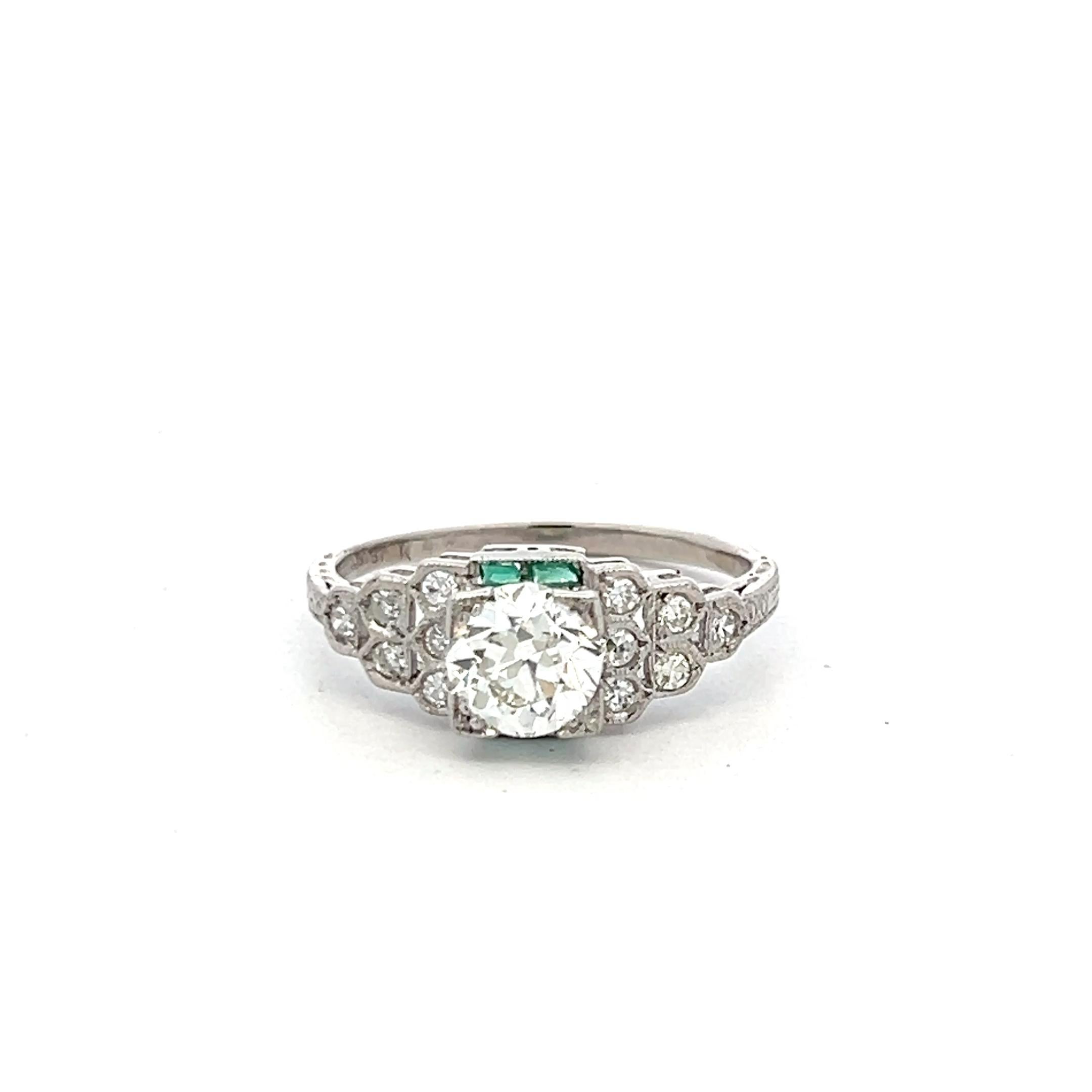 Women's 1.22 Carat Circular Brilliant and Old European Diamond Platinum Art Deco Ring For Sale