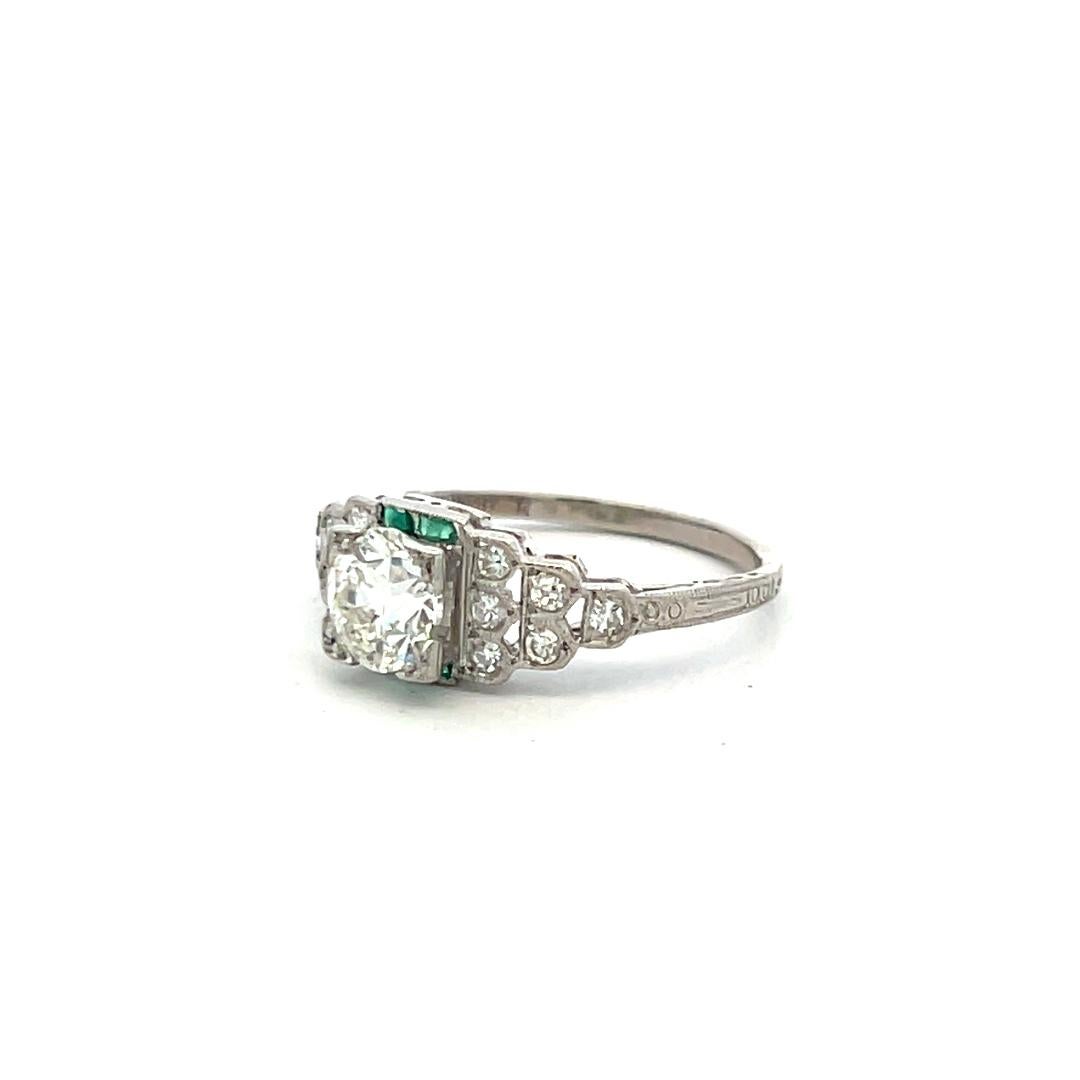 1.22 Carat Circular Brilliant and Old European Diamond Platinum Art Deco Ring For Sale 1