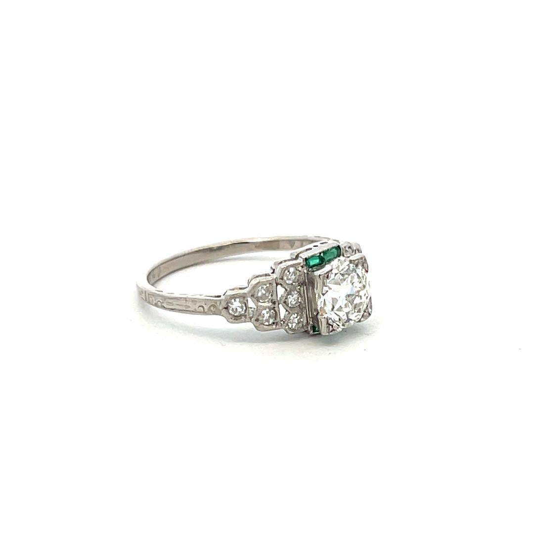1.22 Carat Circular Brilliant and Old European Diamond Platinum Art Deco Ring For Sale 2