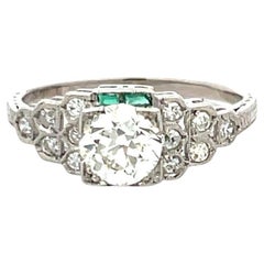 1.22 Carat Circular Brilliant and Old European Diamond Platinum Art Deco Ring