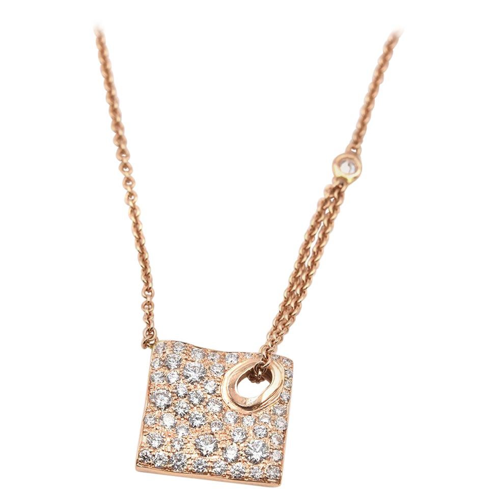 1.22 Carat Diamond 14 Karat Rose Gold Pave Set Diamond Square Necklace