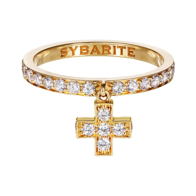 Sybarite Cross Ring in Yellow Gold with White Diamonds