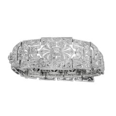 1.22 Carat Diamond Art Deco Wide Hinged Link Platinum Bracelet