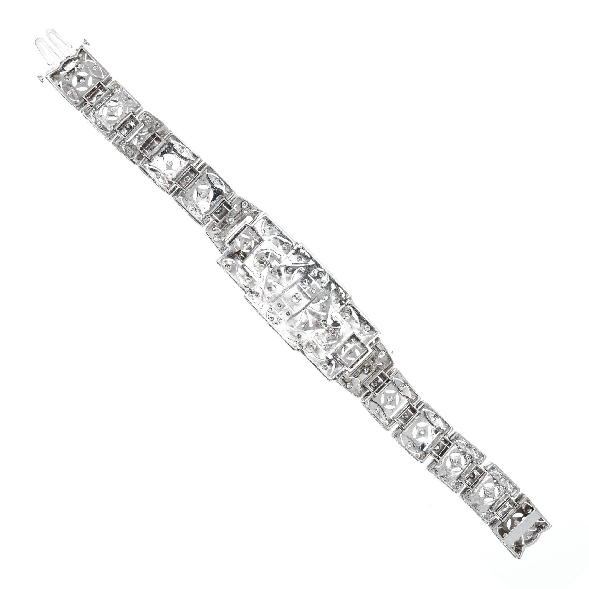 1,22 Karat Diamanten Art Deco Breite Scharnier Link Platin-Armband (Art déco) im Angebot