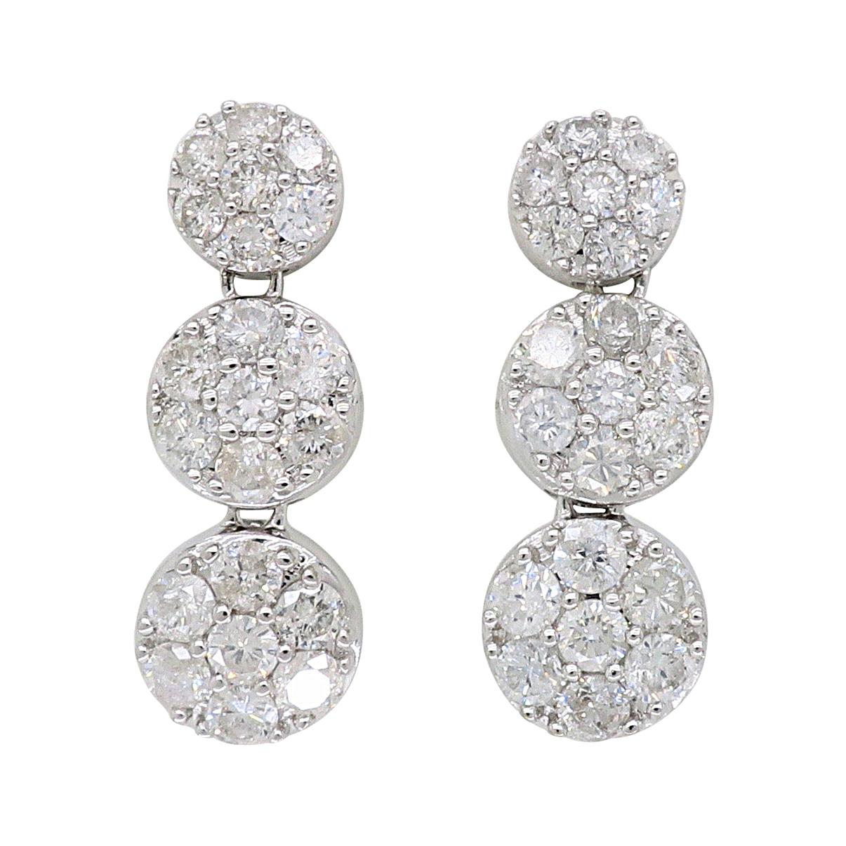 1.22 Carat Diamond Dangle Drop Earrings in 18 Karat White Gold