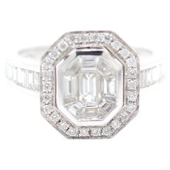 1.22 Carat Diamond Halo Cocktail Ring in 18K White Gold Asscher Style