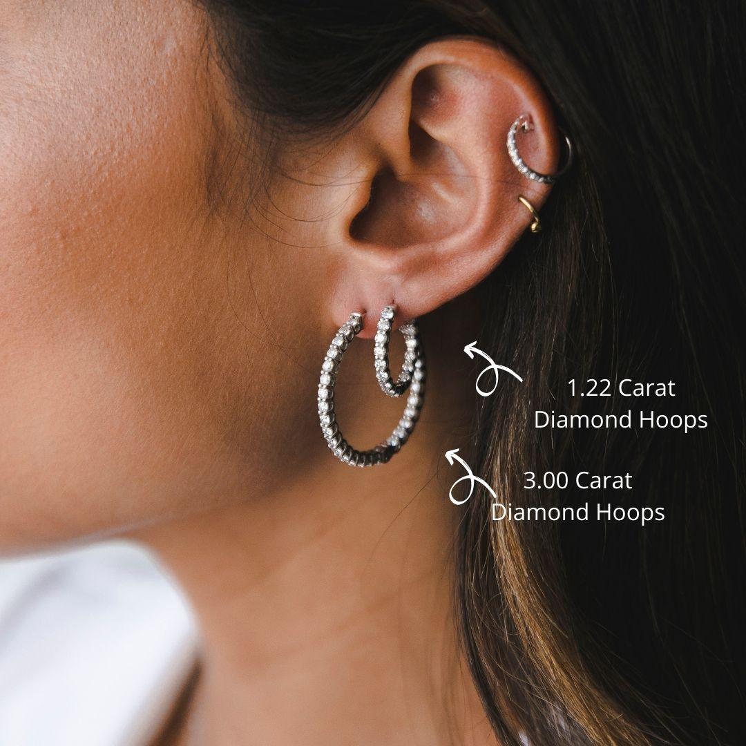 1.22 Carat Diamond Modern Hoop Earrings in 14 Karat White Gold - Shlomit Rogel For Sale 1