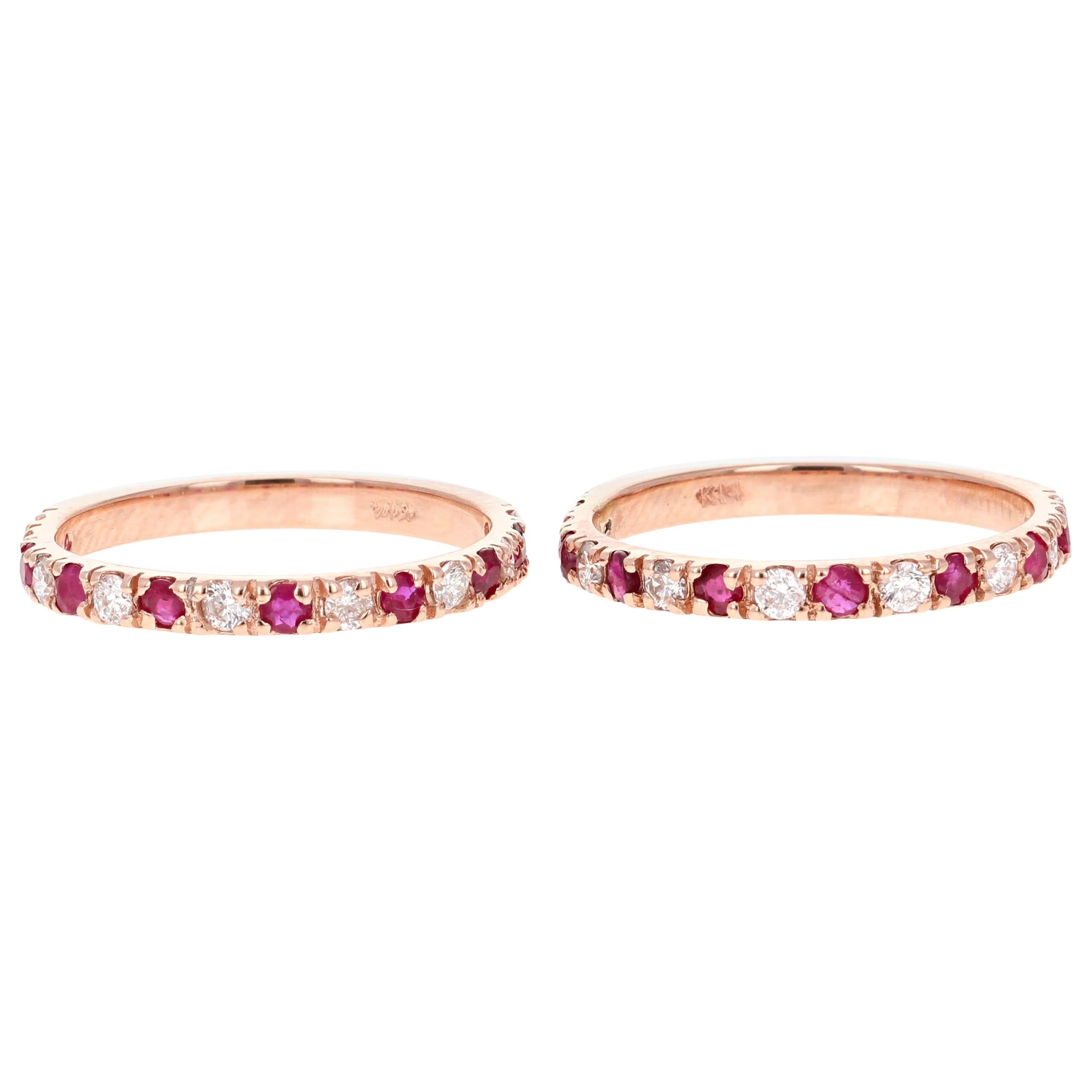 1.22 Carat Ruby Diamond 14K Rose Gold Stack-able Bands