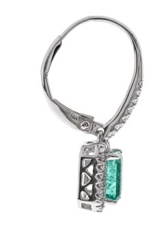1.22 carat Emerald-cut Emerald With Diamond accents 14K White Gold Earring.