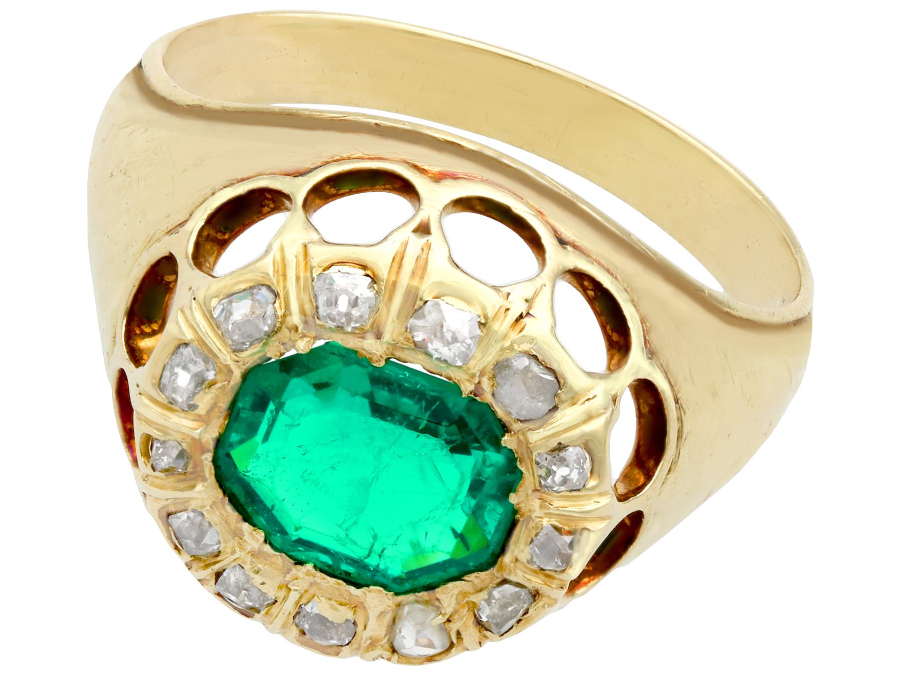 1.22 Carat Emerald Diamond Yellow Gold Cocktail Ring In Excellent Condition For Sale In Jesmond, Newcastle Upon Tyne