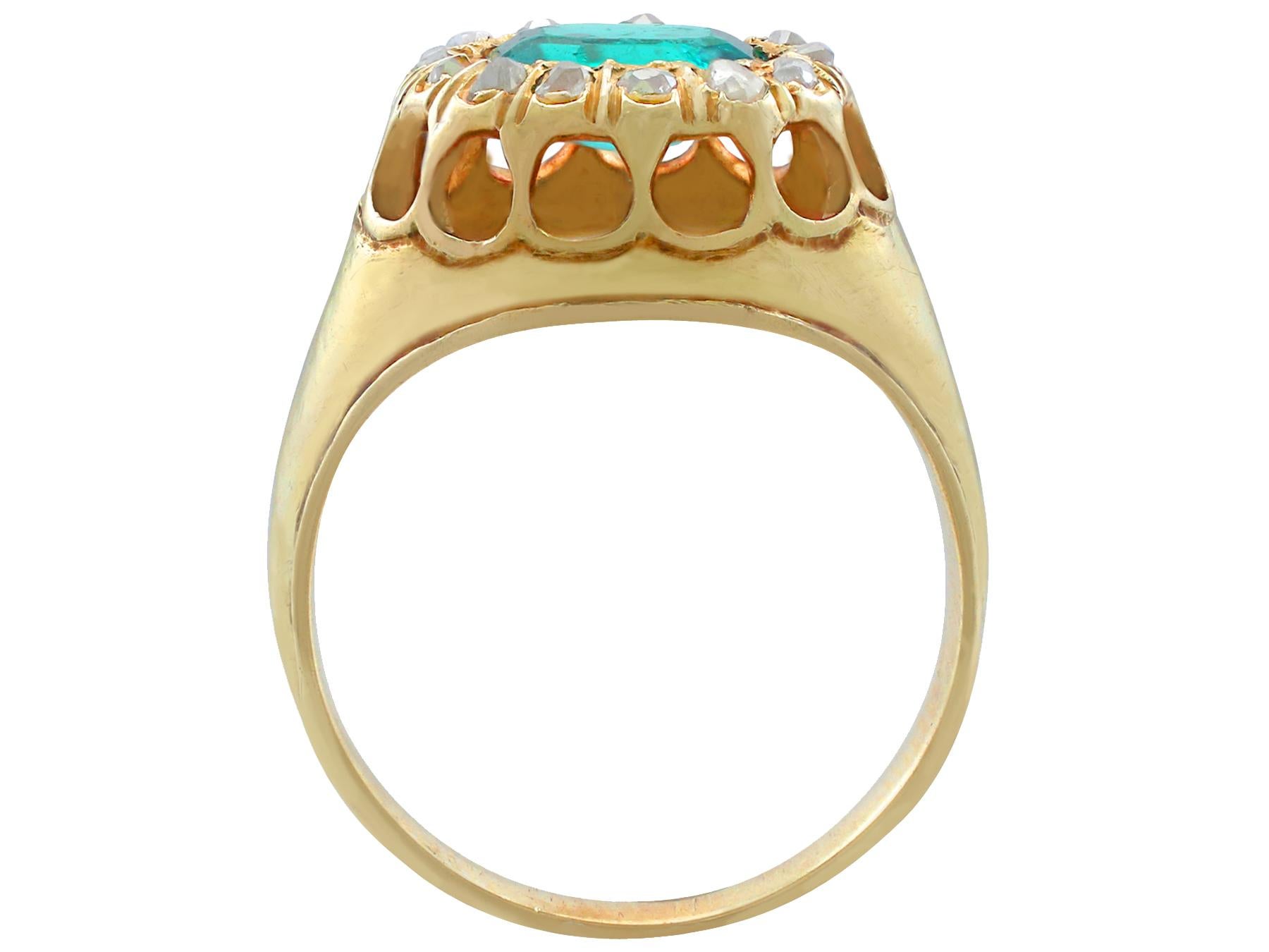 1.22 Carat Colombian Emerald Diamond Yellow Gold Cocktail Ring For Sale 1