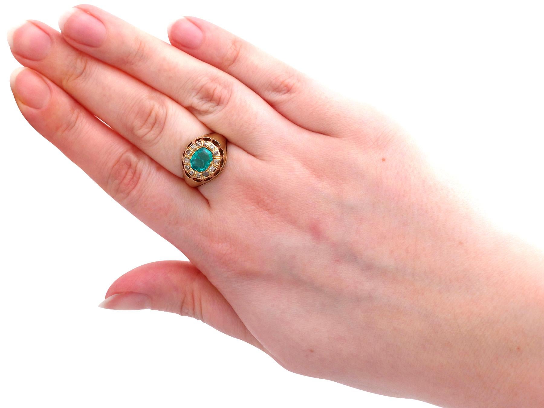 1.22 Carat Colombian Emerald Diamond Yellow Gold Cocktail Ring For Sale 2