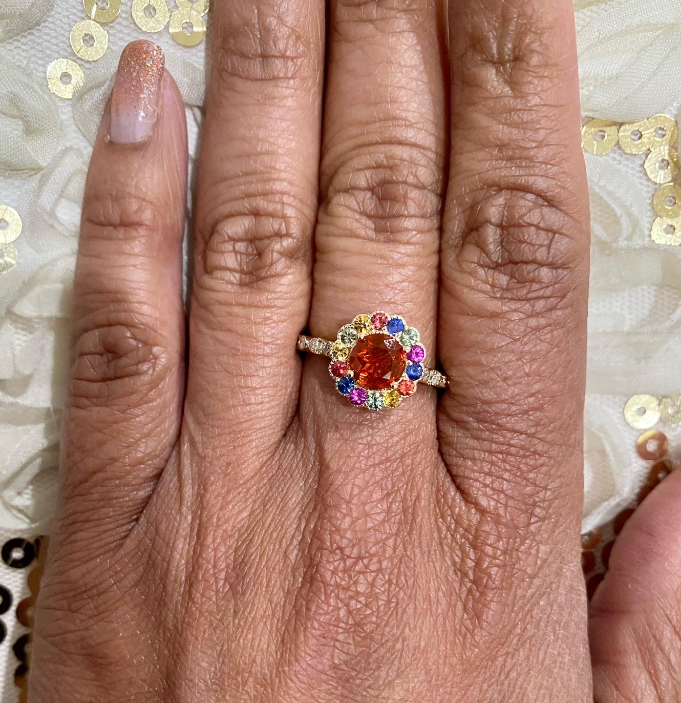 Round Cut 1.22 Carat Fire Opal Sapphire Diamond Yellow Gold Ring For Sale