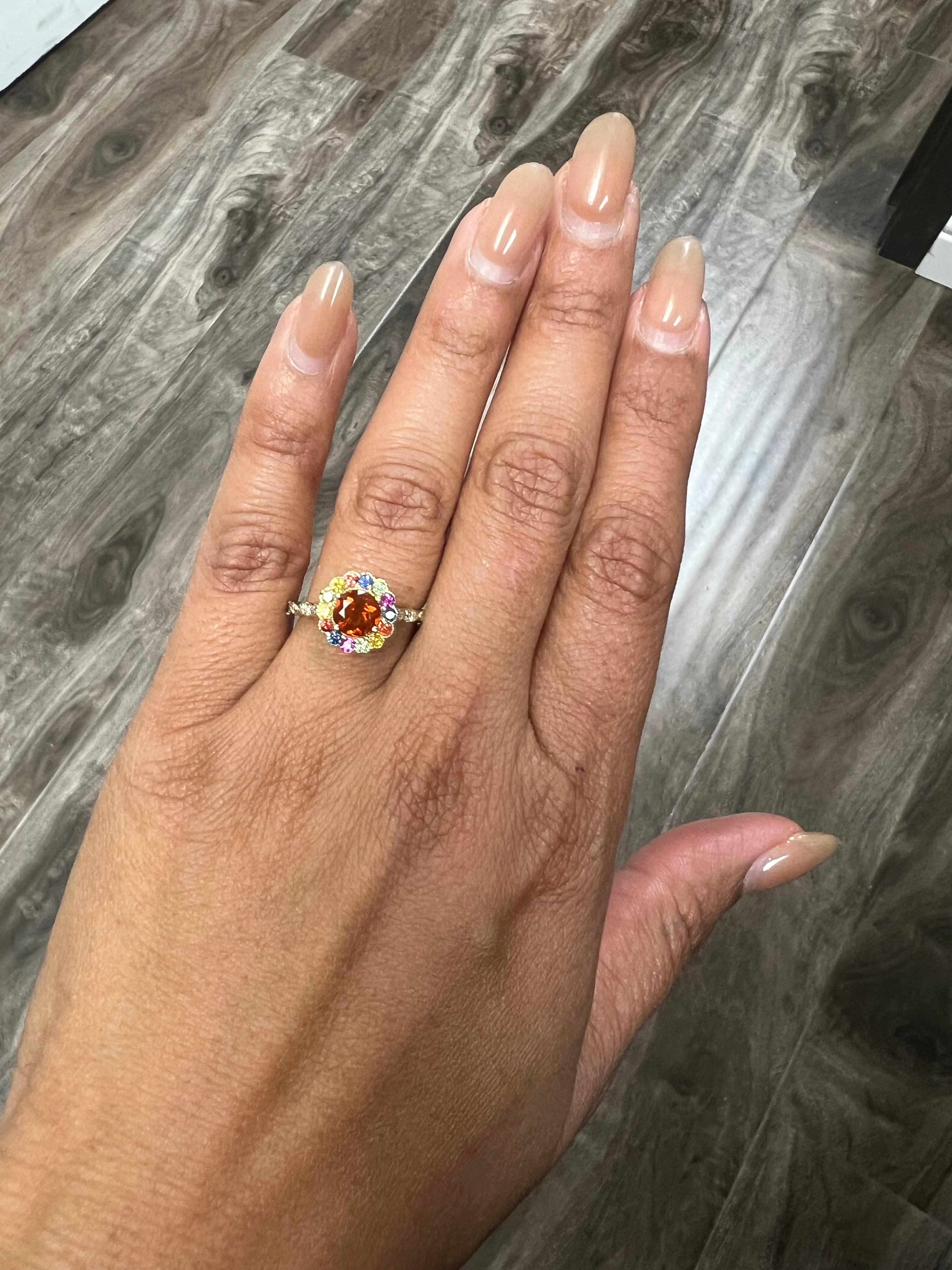 1.22 Carat Fire Opal Sapphire Diamond Yellow Gold Ring In New Condition For Sale In Los Angeles, CA
