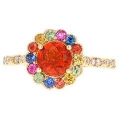 1.22 Carat Fire Opal Sapphire Diamond Yellow Gold Ring