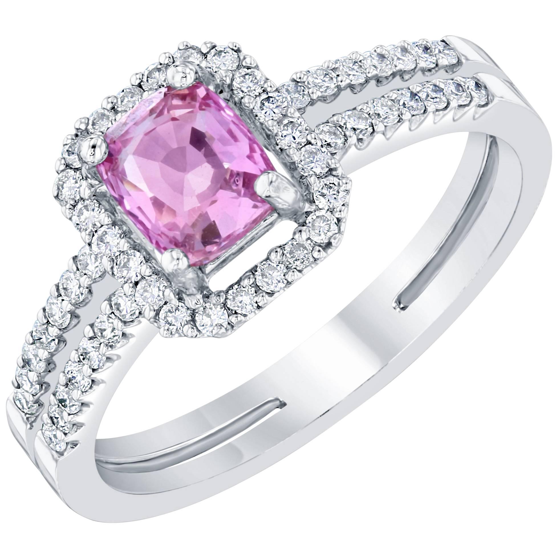 Gorgeous Pink Sapphire Diamond Ring with a beautiful setting! Can be a very unique Engagement Ring or Cocktail Ring! The GIA Certificate #: 2195053396. You can see a copy of the certificate on the GIA website. 

The center Cushion Cut Pink Sapphire
