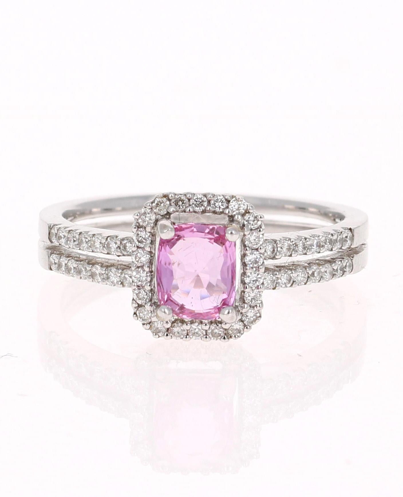 Contemporary 1.22 Carat GIA Certified Pink Sapphire Diamond Ring 14 Karat White Gold