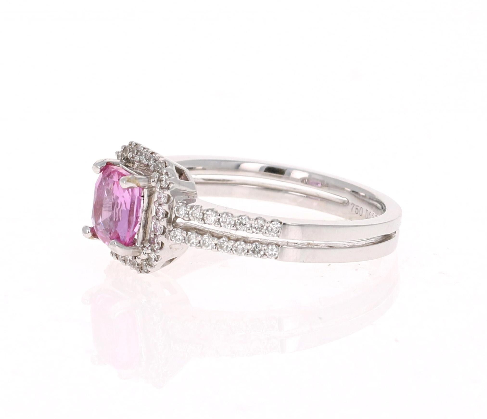 1.22 Carat GIA Certified Pink Sapphire Diamond Ring 14 Karat White Gold In New Condition In Los Angeles, CA