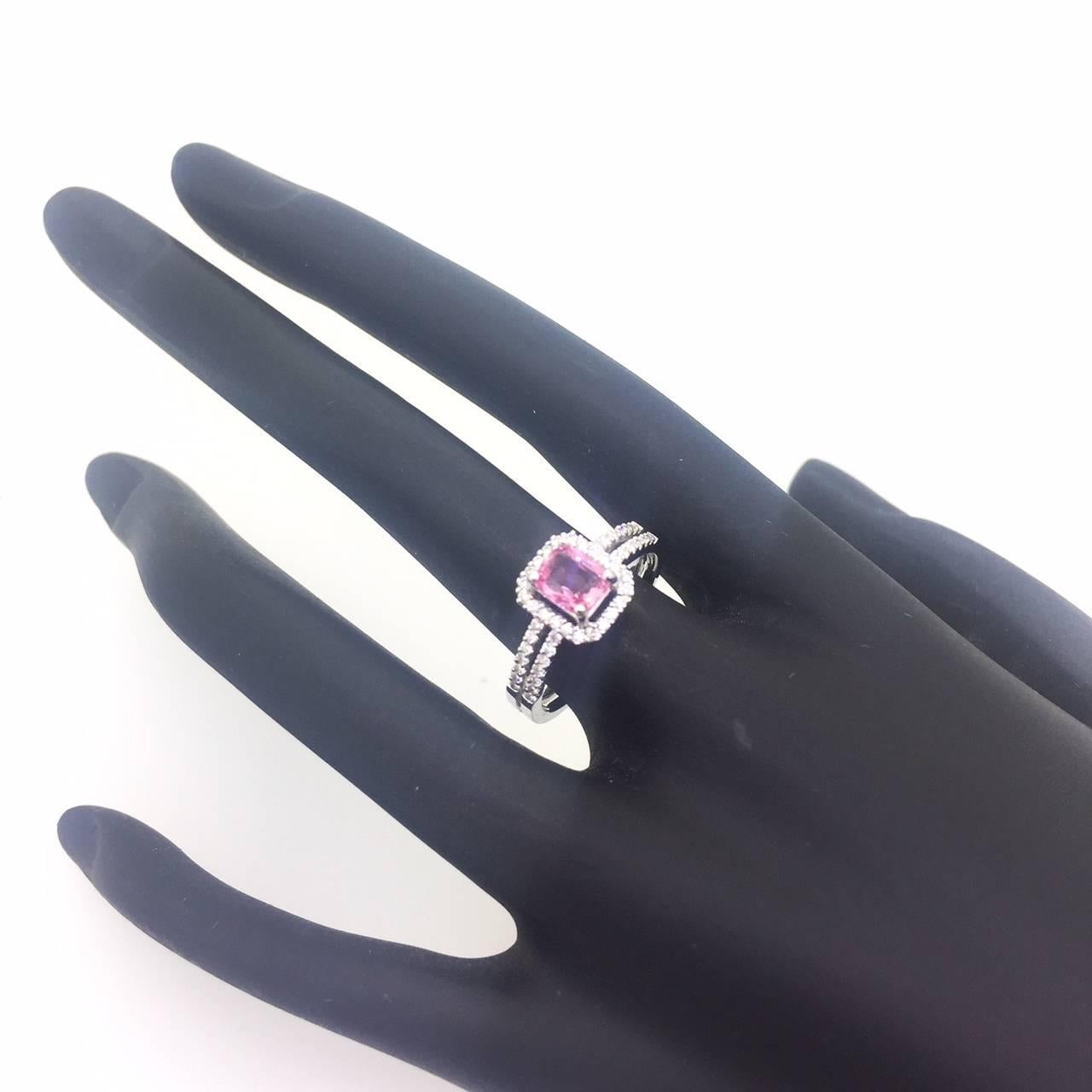 1.22 Carat GIA Certified Pink Sapphire Diamond Ring 14 Karat White Gold 1