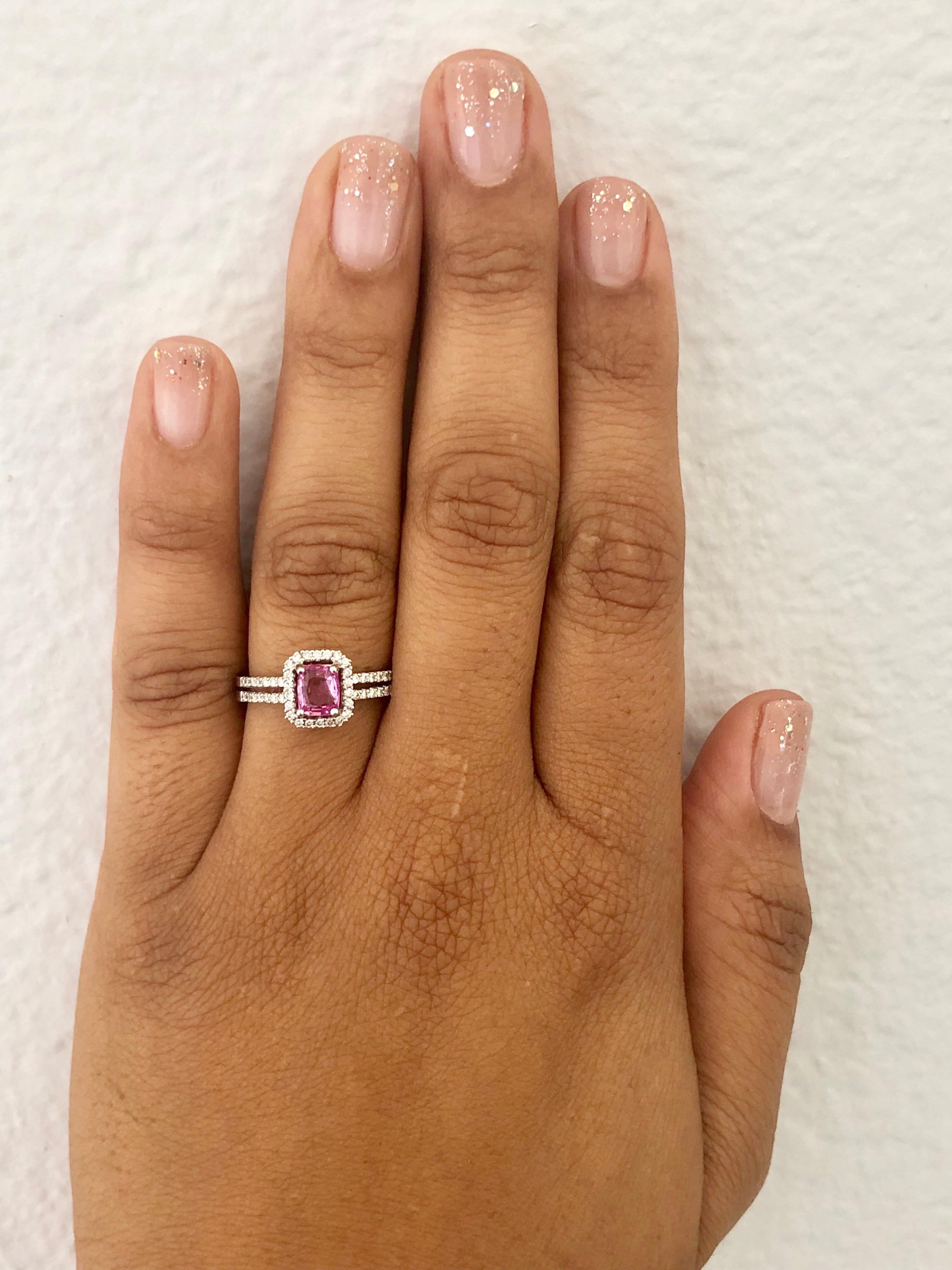 1.22 Carat GIA Certified Pink Sapphire Diamond Ring 14 Karat White Gold 2