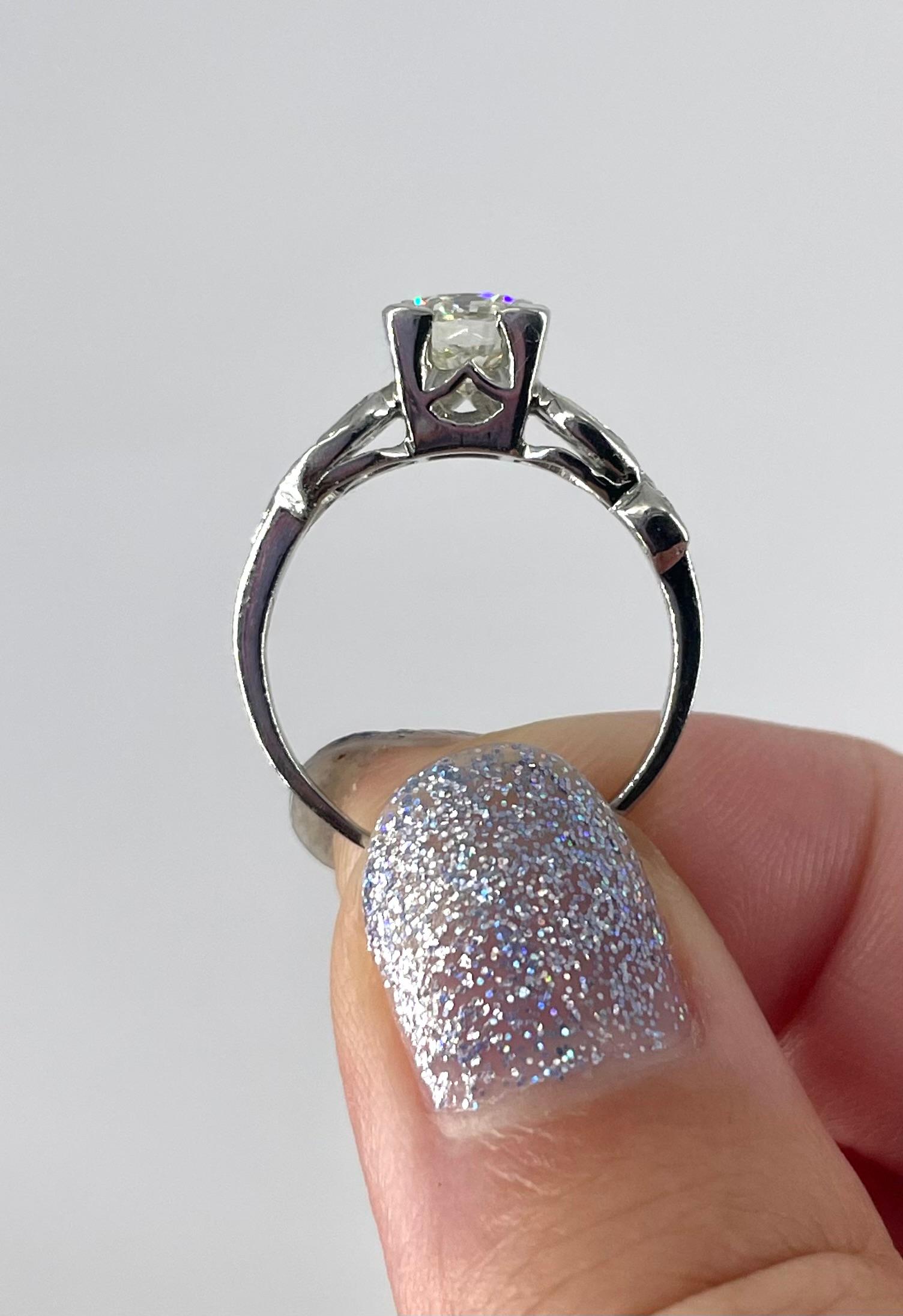 J. Birnbach Art Deco 1.22 carat Round Brilliant Platinum Engagement Ring  For Sale 1