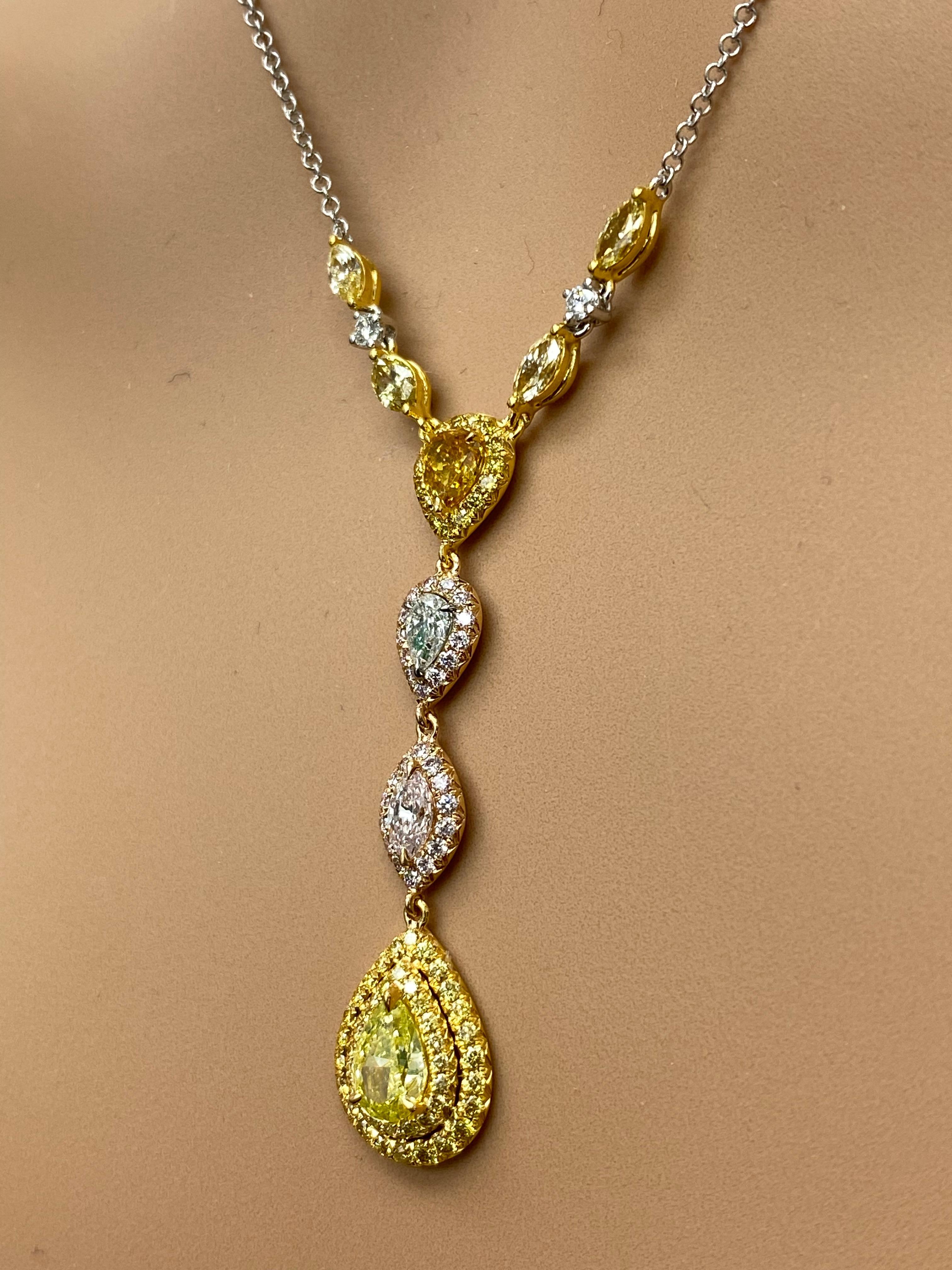 1,22 Karat Mix Form Fancy gelbe und rosa Diamanten Anhänger Halskette in 18K Mix im Angebot 5