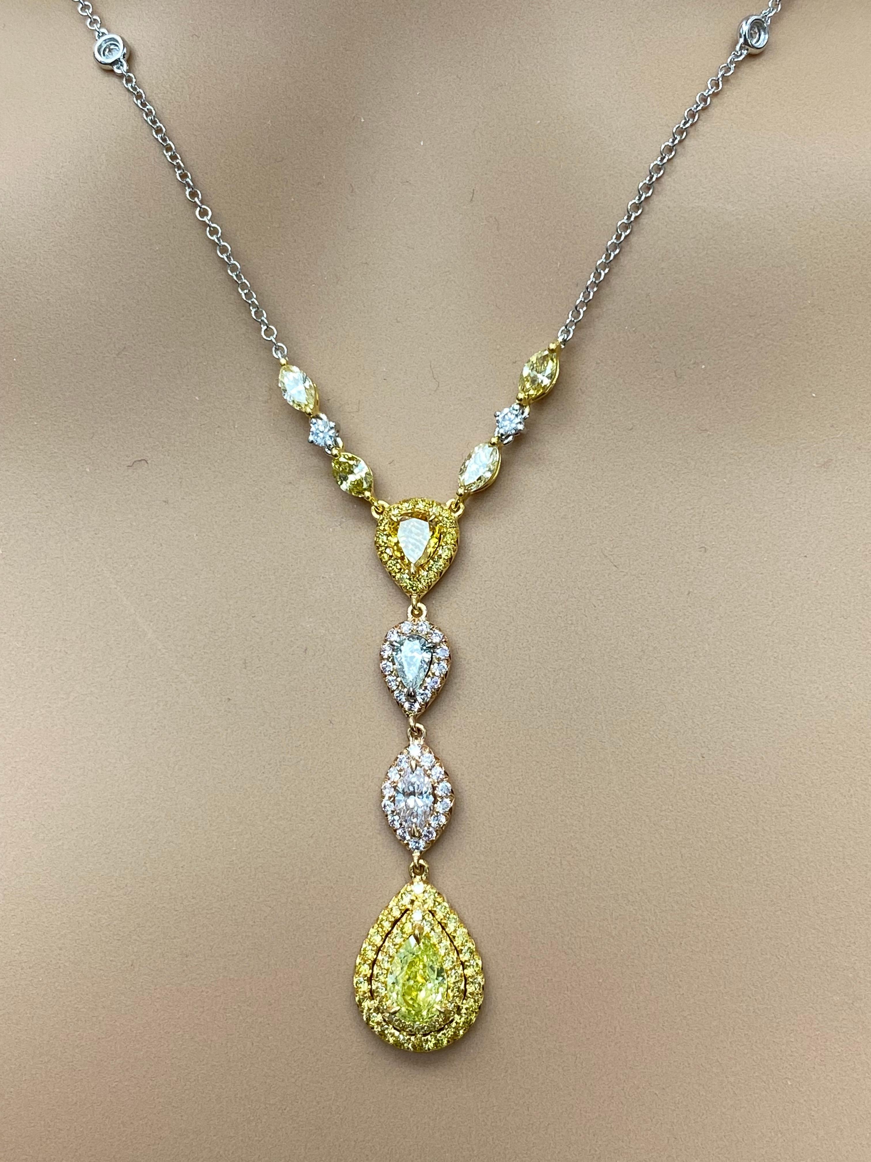 1,22 Karat Mix Form Fancy gelbe und rosa Diamanten Anhänger Halskette in 18K Mix im Angebot 6