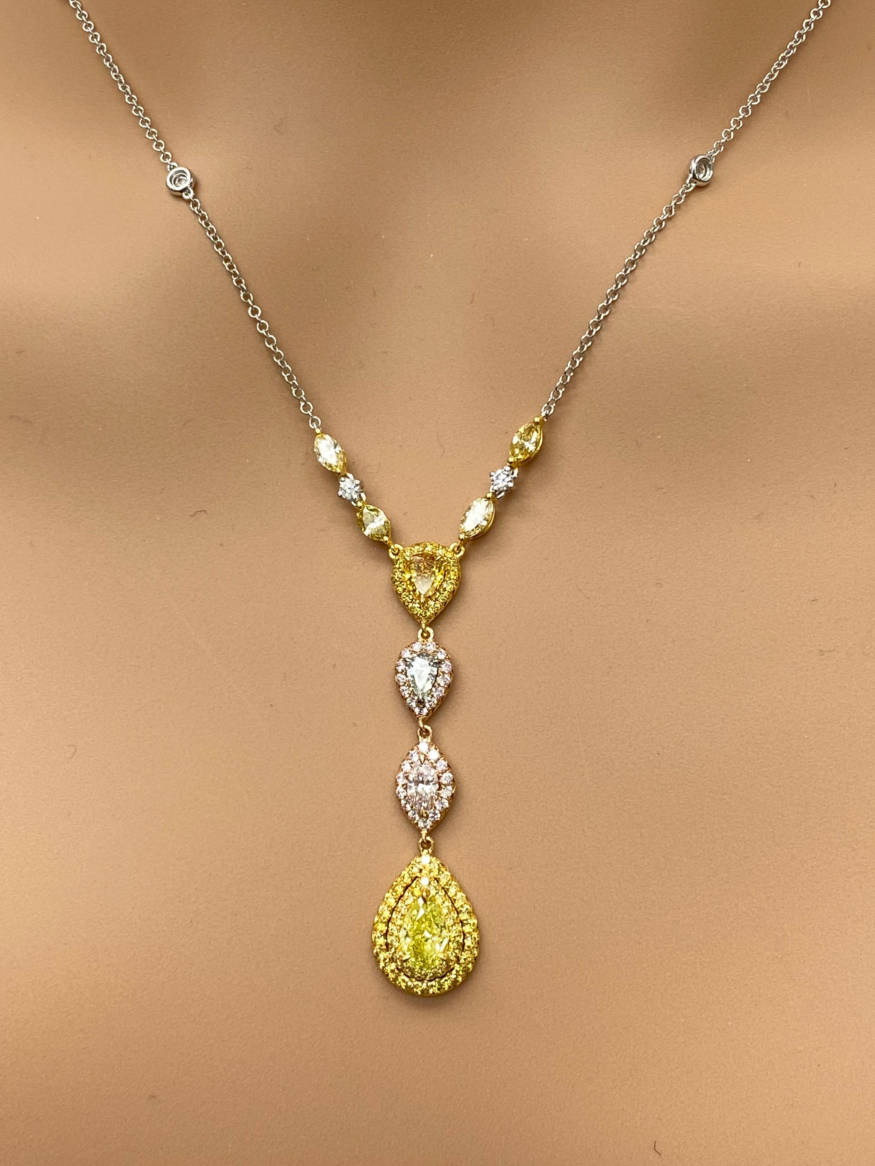 1,22 Karat Mix Form Fancy gelbe und rosa Diamanten Anhänger Halskette in 18K Mix im Angebot 7