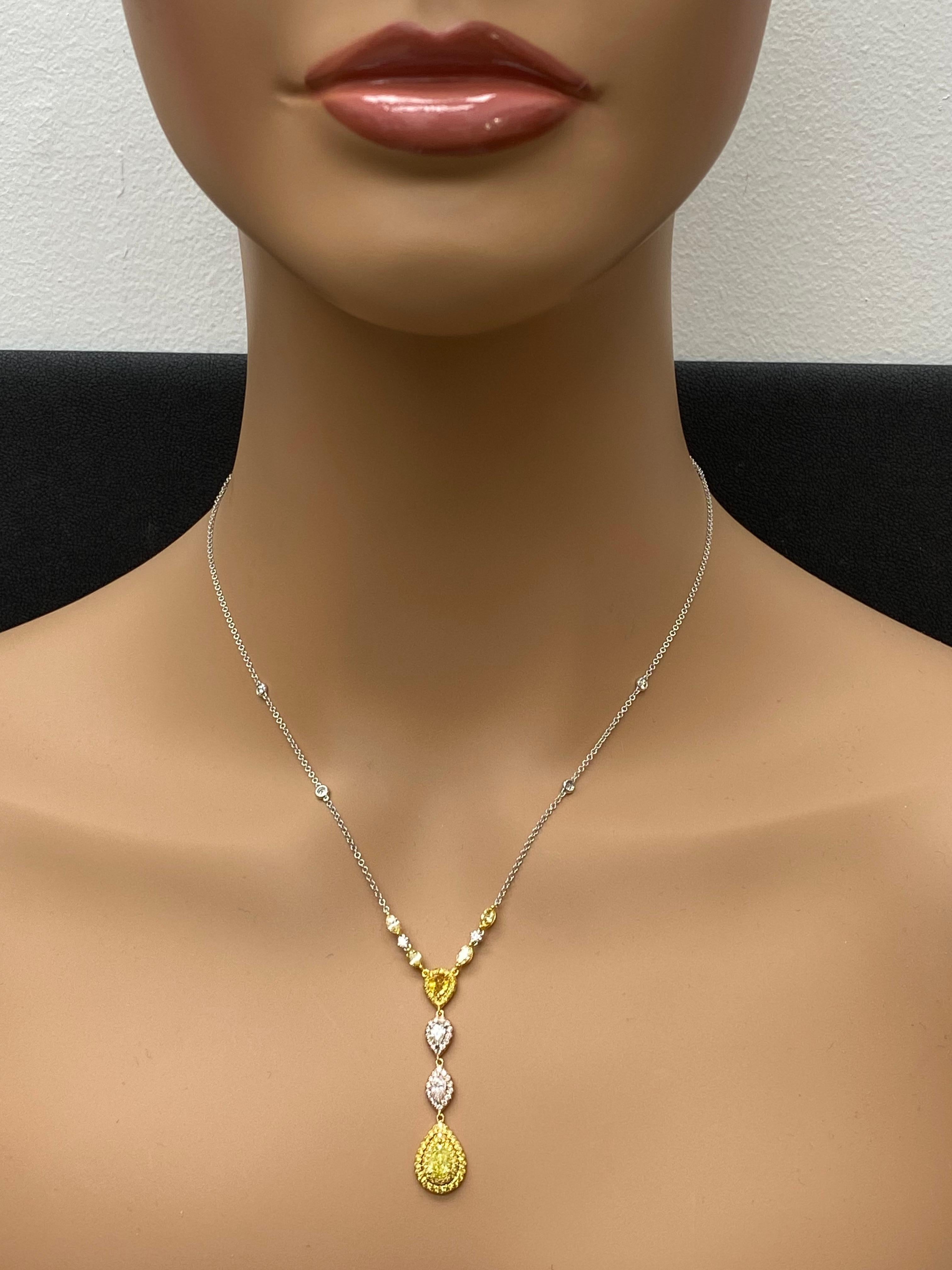 1,22 Karat Mix Form Fancy gelbe und rosa Diamanten Anhänger Halskette in 18K Mix im Angebot 8