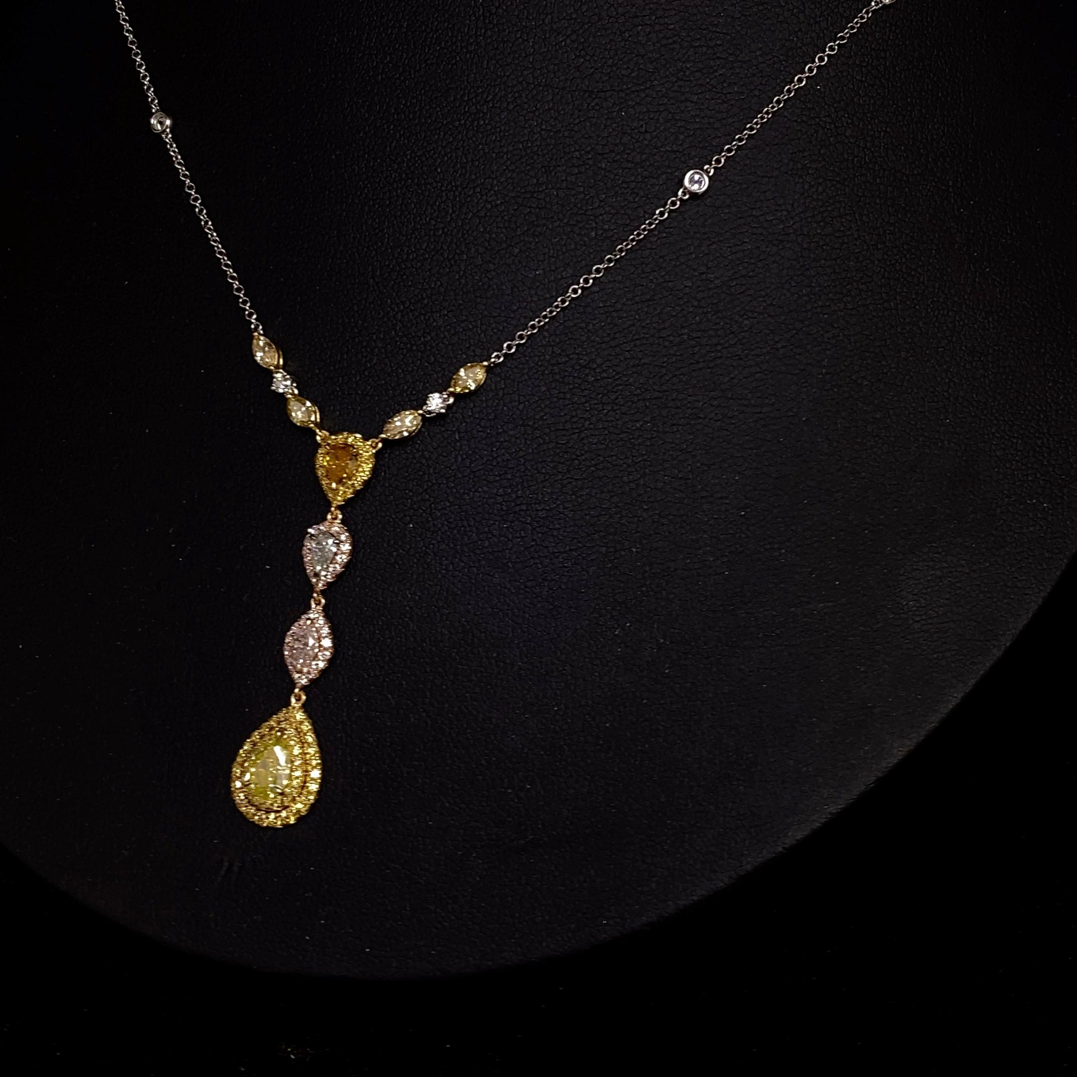 1,22 Karat Mix Form Fancy gelbe und rosa Diamanten Anhänger Halskette in 18K Mix für Damen oder Herren im Angebot