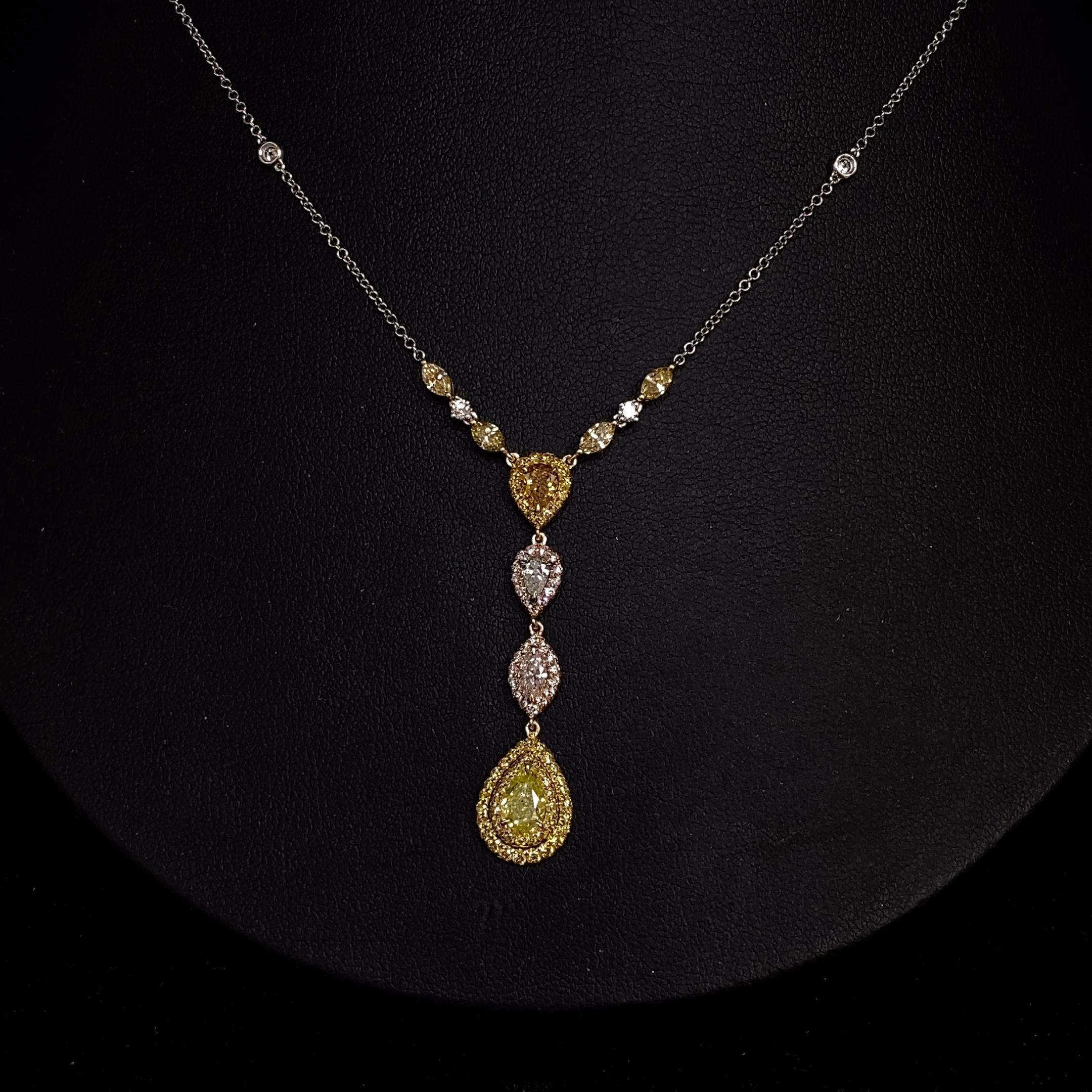 1,22 Karat Mix Form Fancy gelbe und rosa Diamanten Anhänger Halskette in 18K Mix im Angebot 1