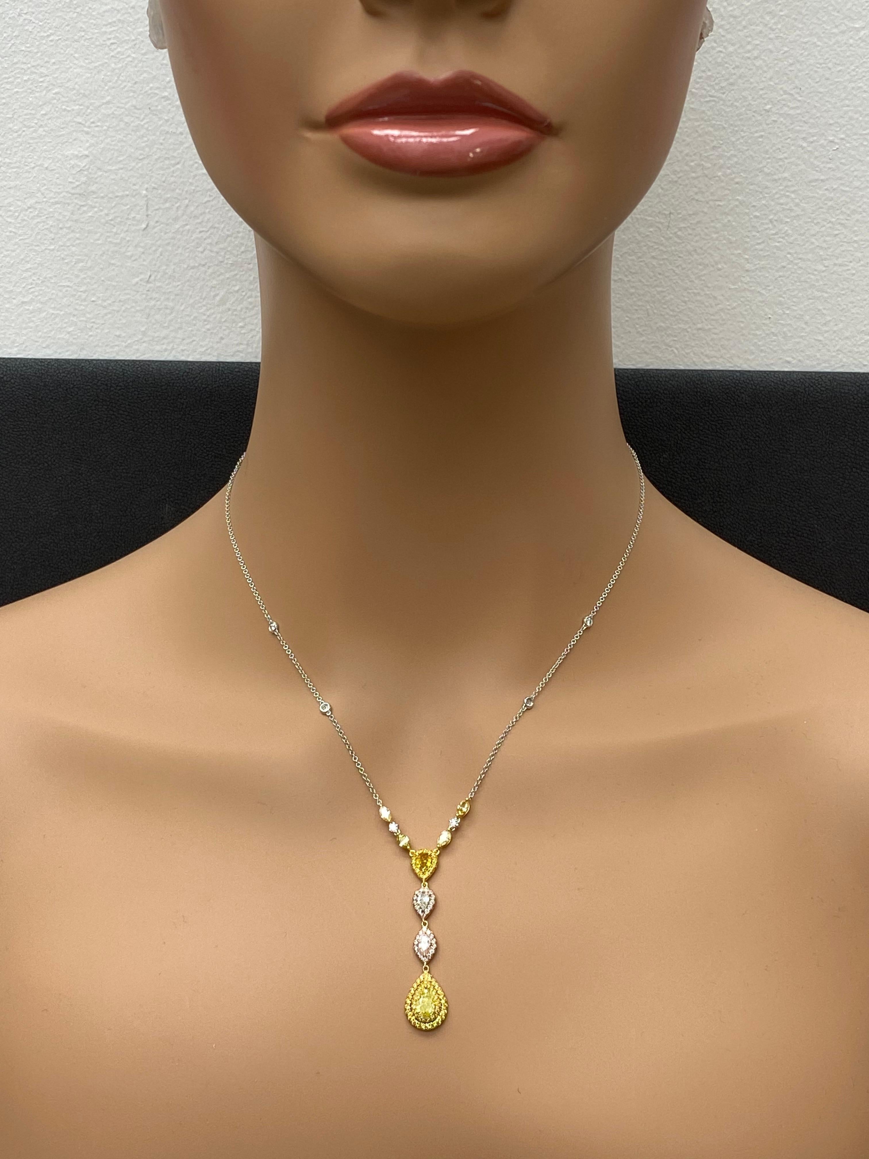 1,22 Karat Mix Form Fancy gelbe und rosa Diamanten Anhänger Halskette in 18K Mix im Angebot 2