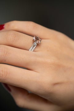 1.22 Carat Morganite Cushion Cut Diamond Accents 14K Two Tone Bridal Ring