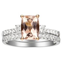 Vintage 1.22 Carat Morganite Cushion Cut Diamond Accents 14K Two Tone Bridal Ring
