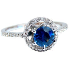 Bague grappe en or 14 carats avec saphir bleu naturel de 1,22 carat et halo de saphirs