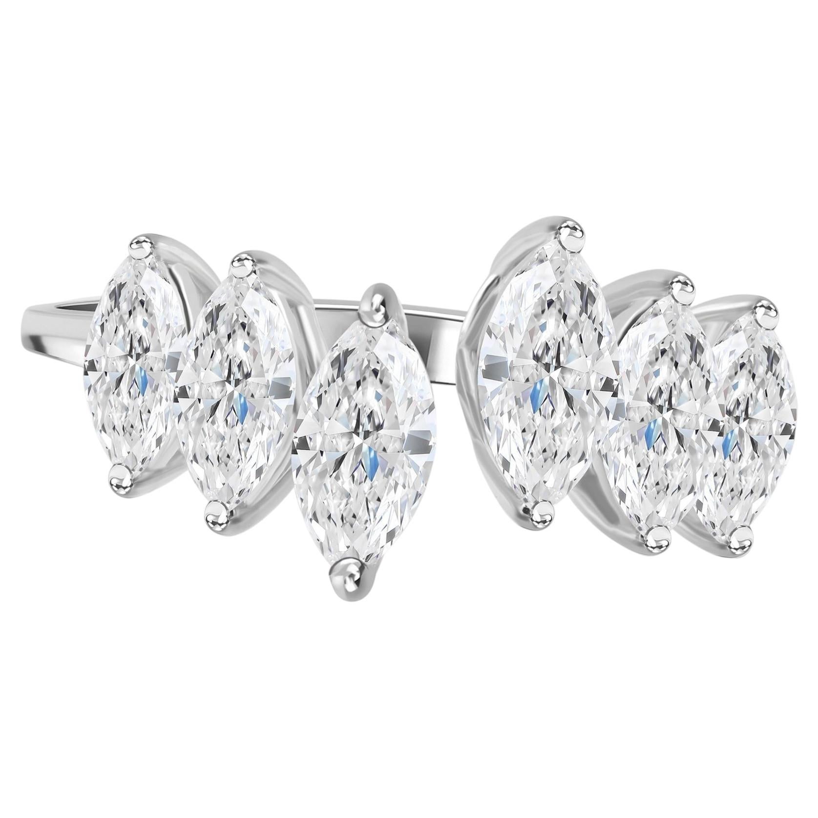 1.22 Carat Natural SI/H Diamond Symmetrical Marquise Ring 18K White Gold