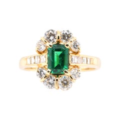 0,86 Karat, natürlicher Smaragd und Diamant-Ring aus 18 Karat Gold