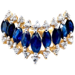 1.22 Carat Natural Marquise Sapphires Diamonds Band 14 Karat Chevron