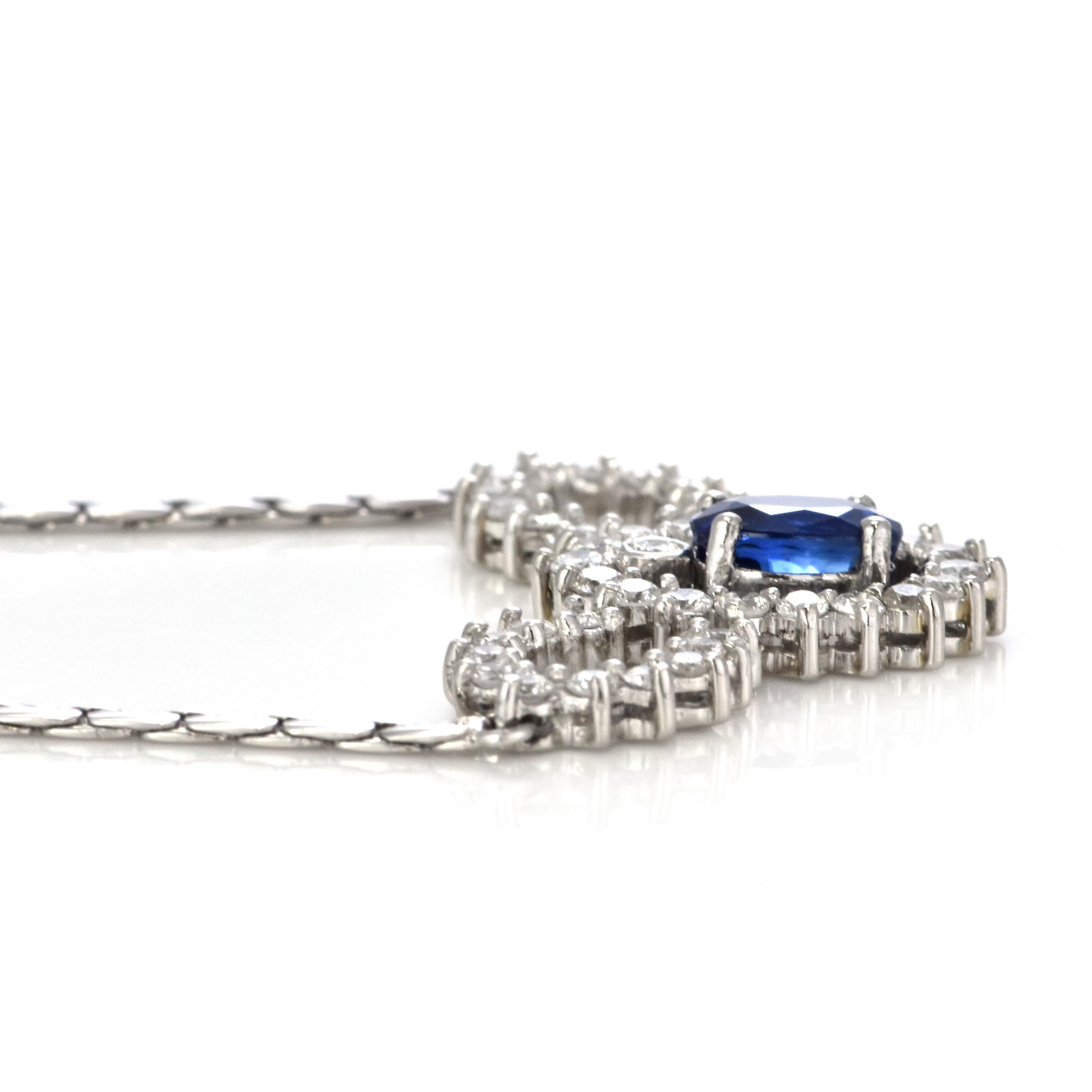 1.22 Carat Natural Royal Blue Sapphire and Diamond Necklace Made in Platinum For Sale 6