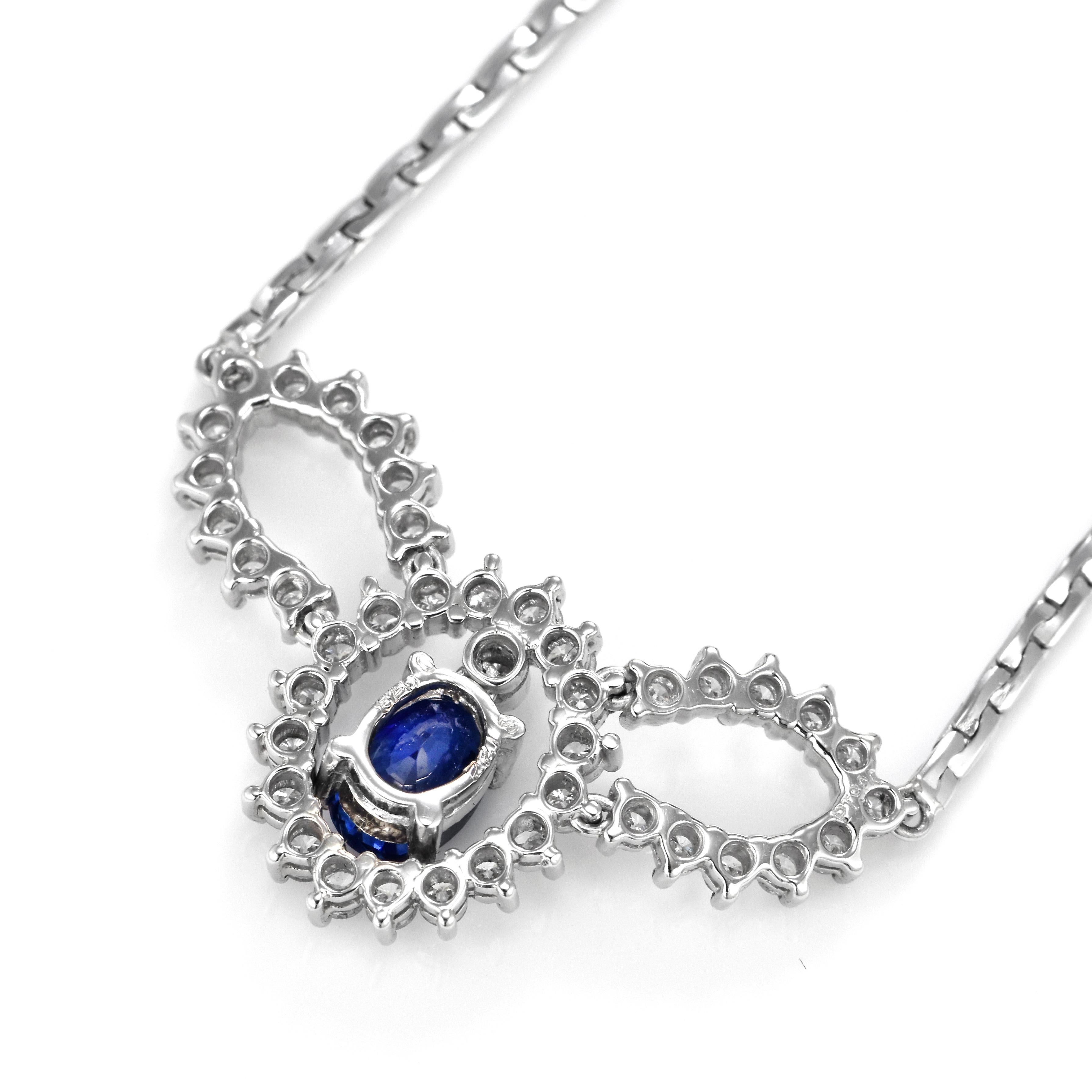 1.22 Carat Natural Royal Blue Sapphire and Diamond Necklace Made in Platinum For Sale 8