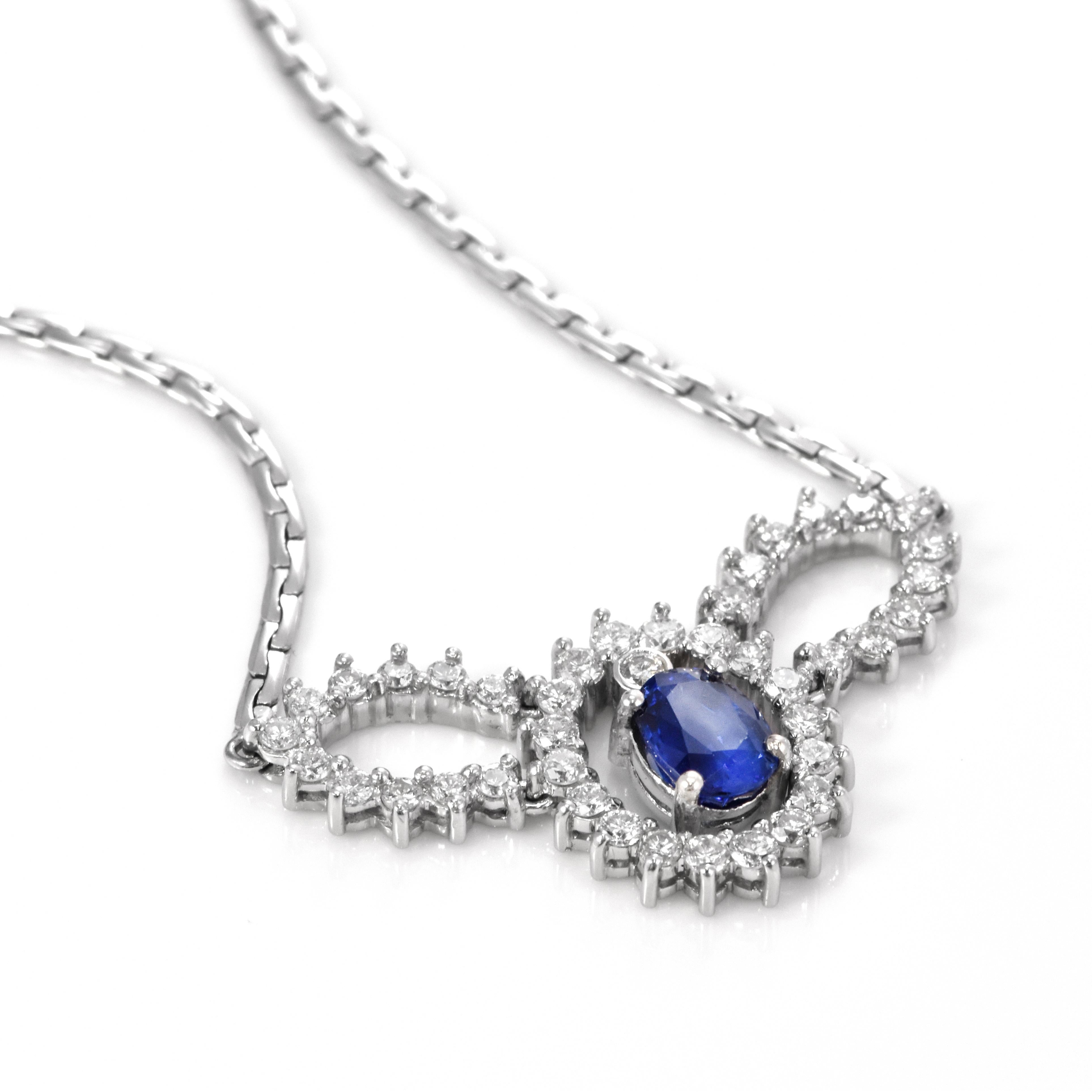 1.22 Carat Natural Royal Blue Sapphire and Diamond Necklace Made in Platinum For Sale 3