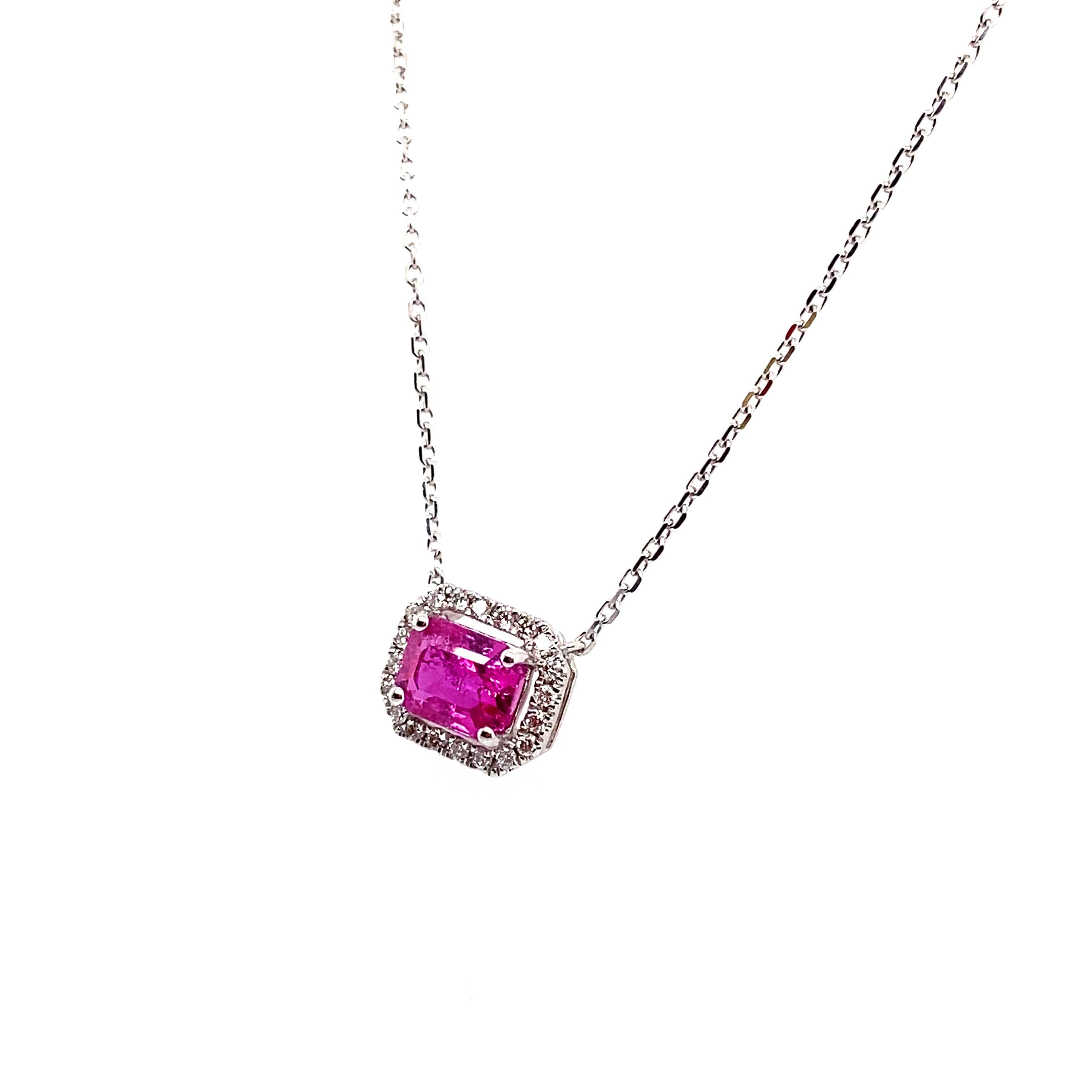 Women's or Men's 1.22 Carat Octagon-Cut Burma No Heat Ruby and White Diamond Pendant Necklace For Sale
